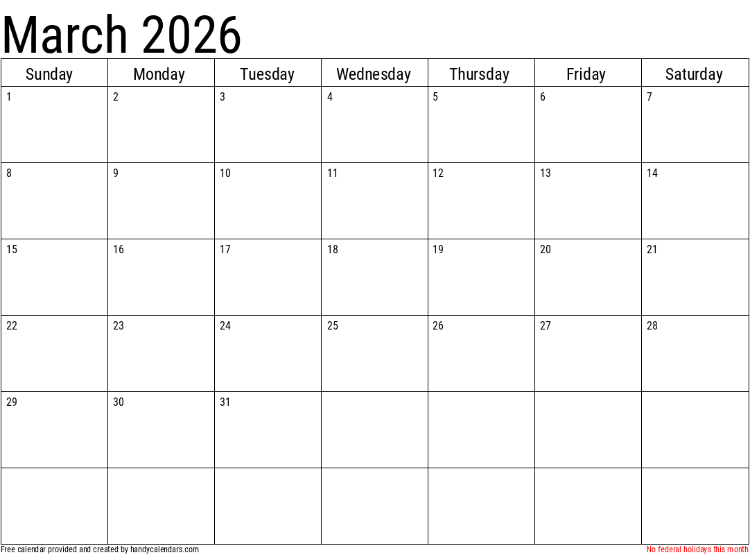 Printable March 2026 Calendar With Holidays
