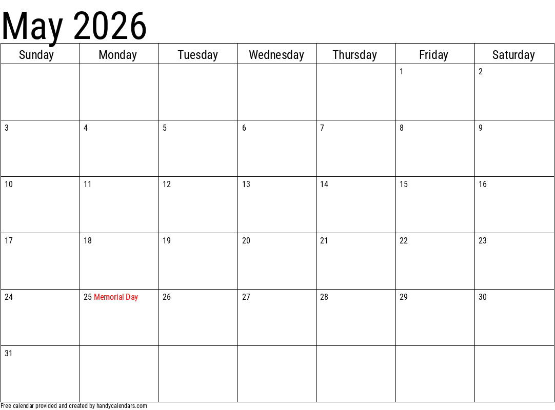 Blank Calendar For May 2026 Calendar