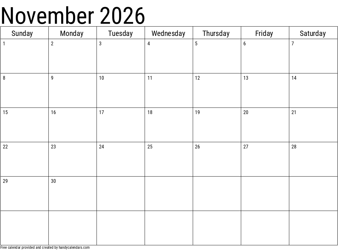Printable Calendars For November 2026