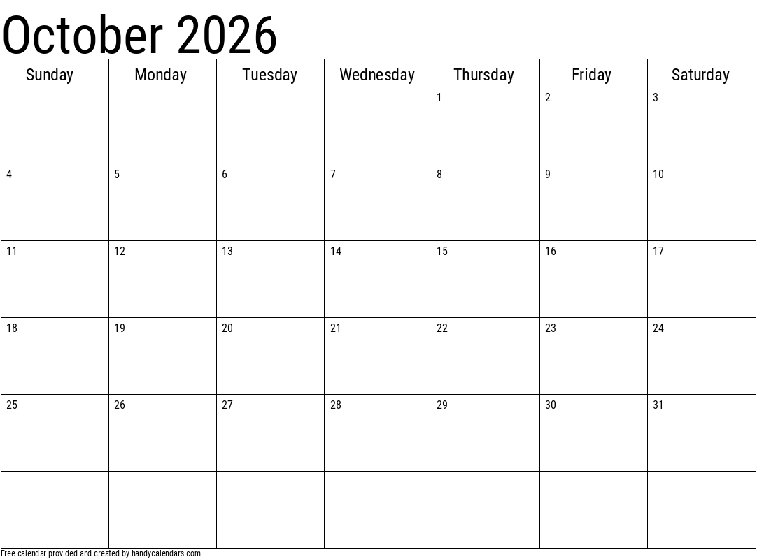Blank October 2026 Calendar