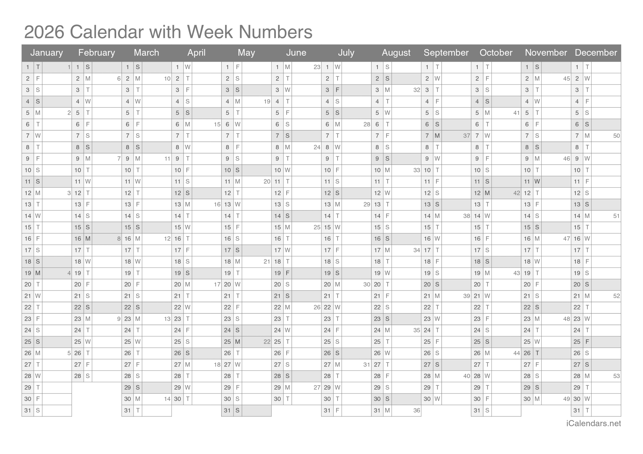 Free Printable 2026 Calendar With Holidays Excel