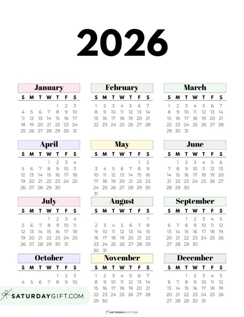 Cute Printable Blank Calendar 2026