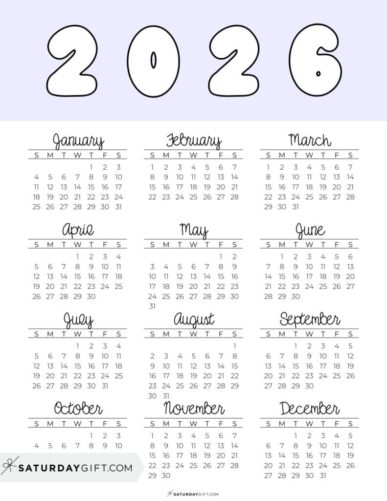 2026 Calendar Blank Printable