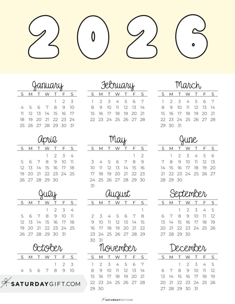 Printable Blank 12 Month Calendar 2026