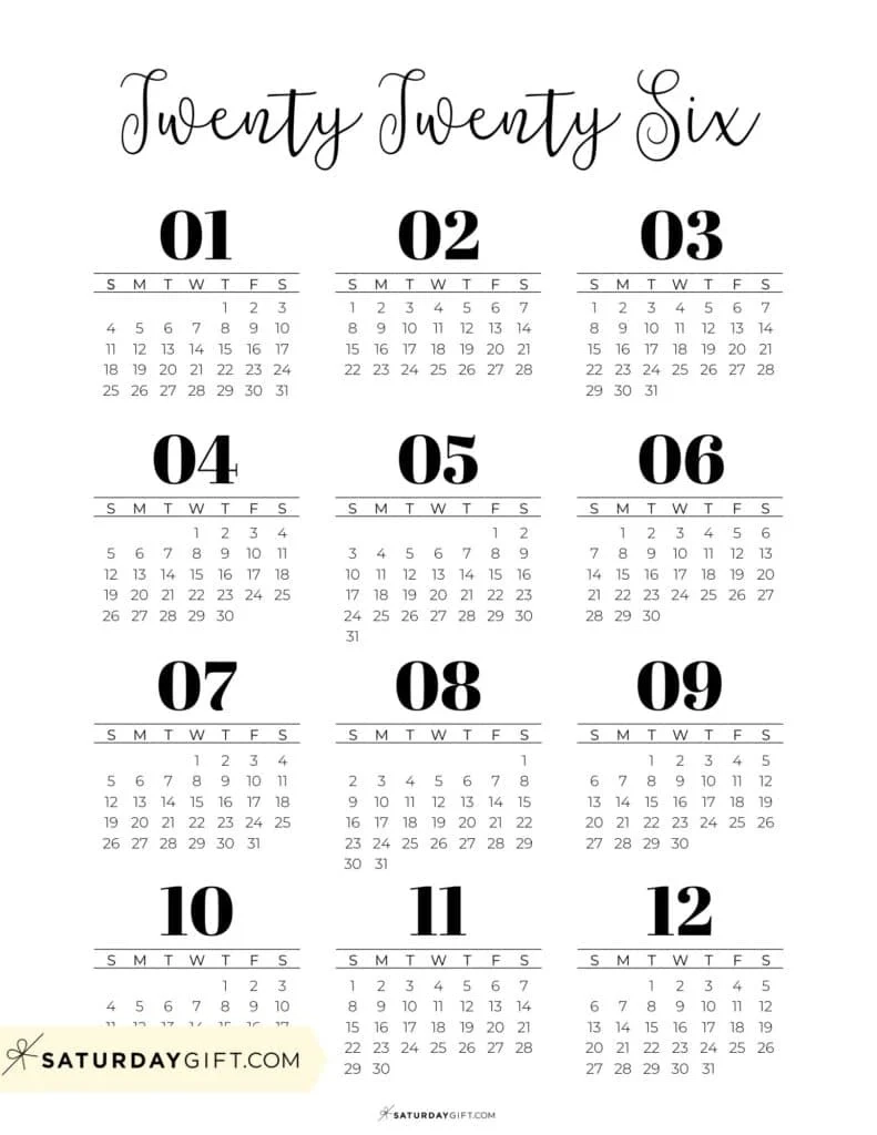 Free Printable Calendar 2026 Yearly