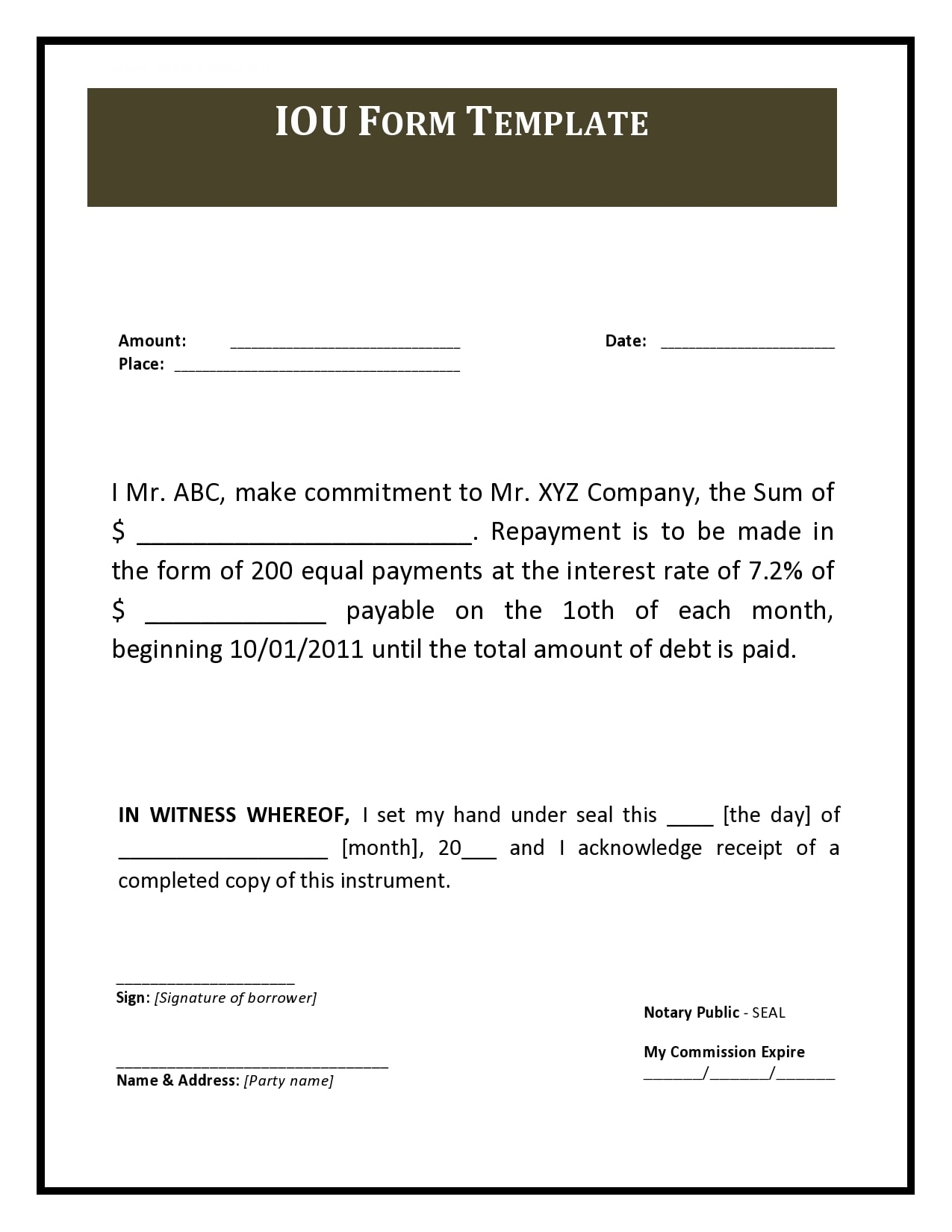 Free Printable Iou Template