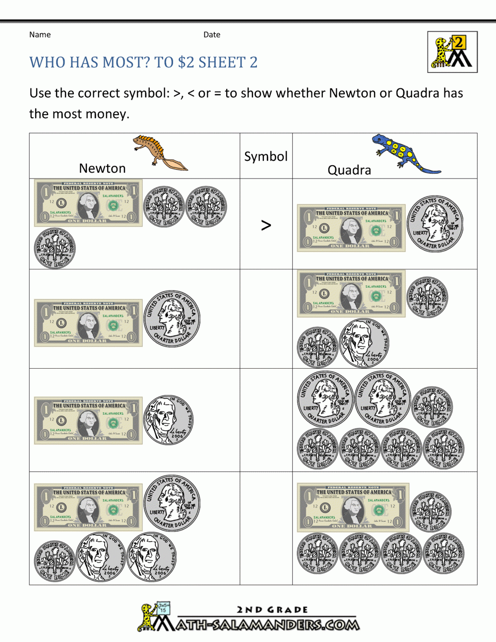 Money Worksheets Printable 2nd Grade