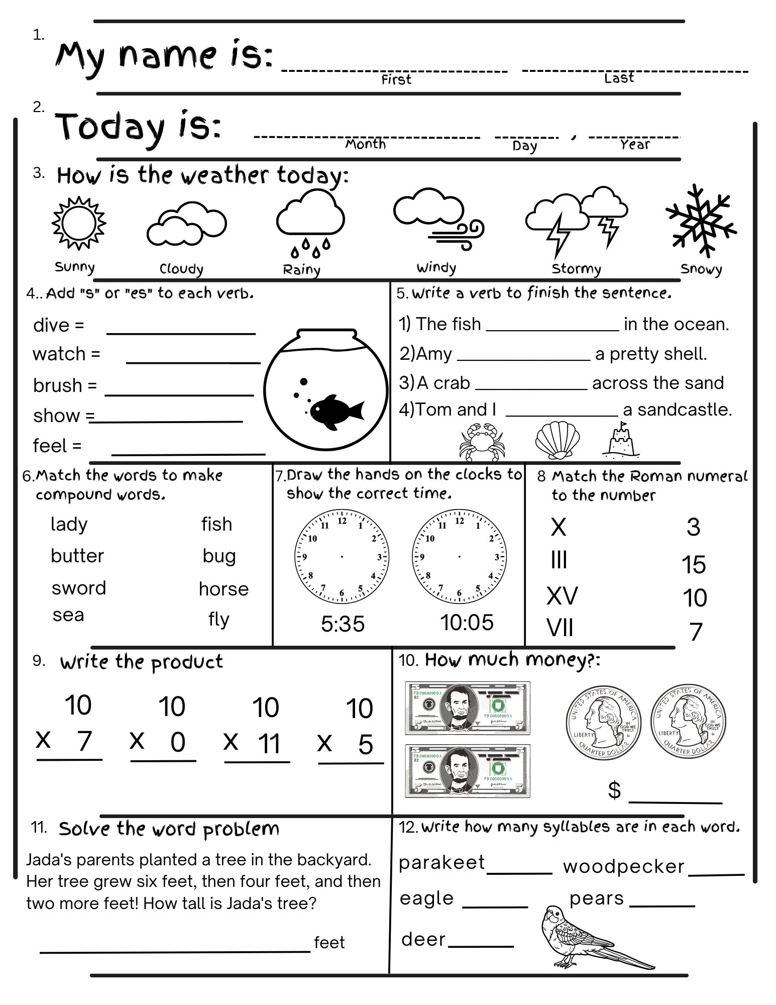 2nd Grade Summer Review Worksheets Math amp Language digital 