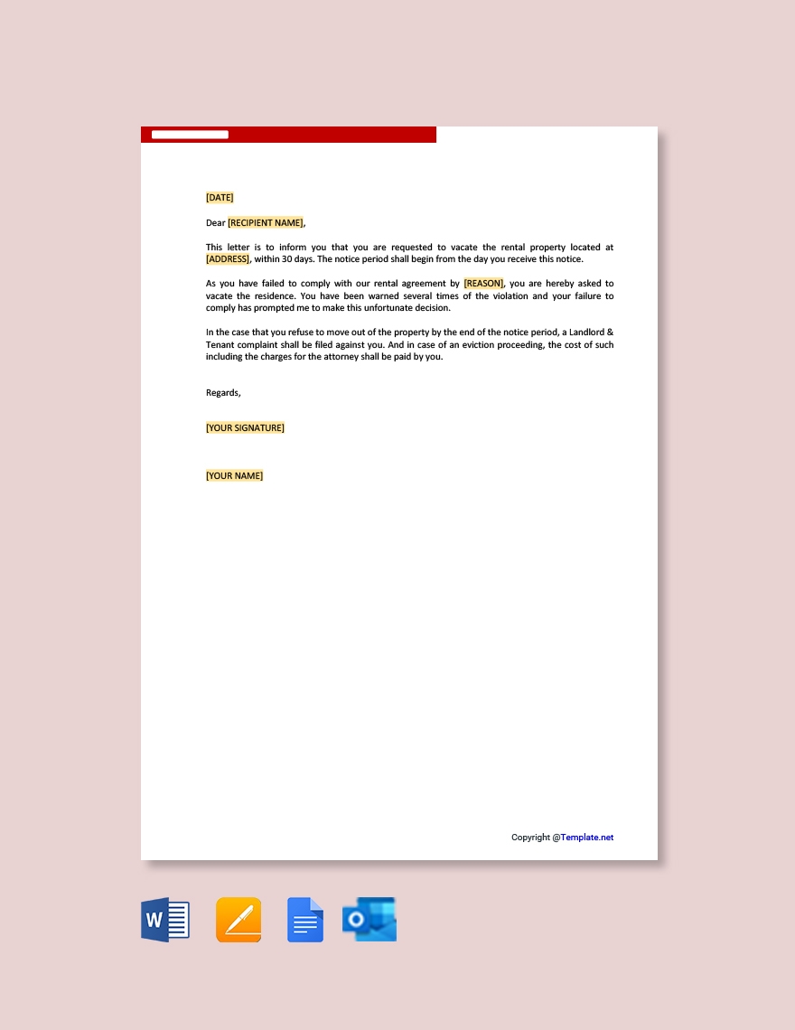 Free Printable 30 Day Notice To Vacate Template