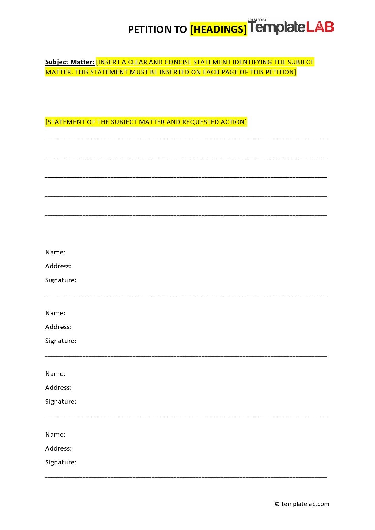 Printable Petition Template