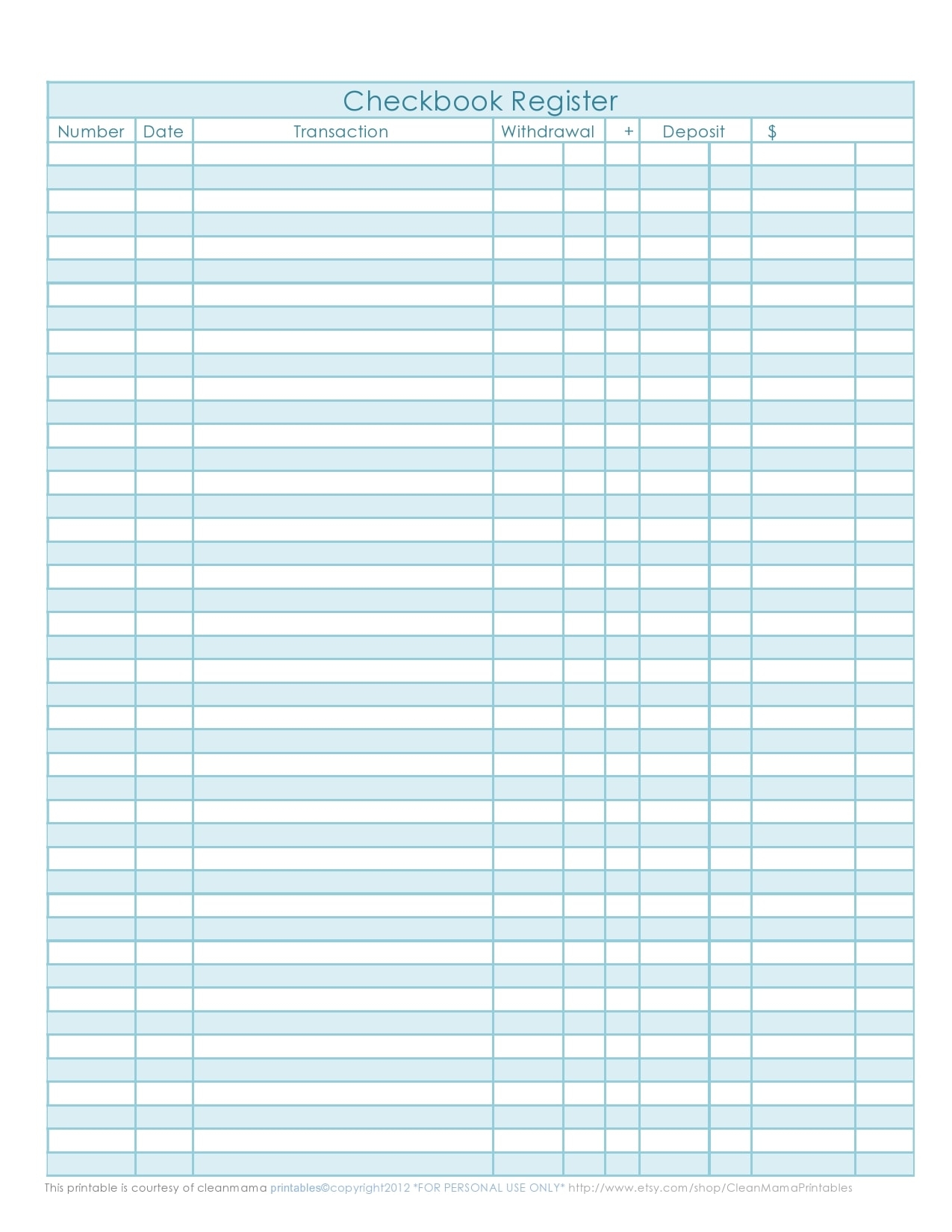 Free Printable Checkbook Register Template