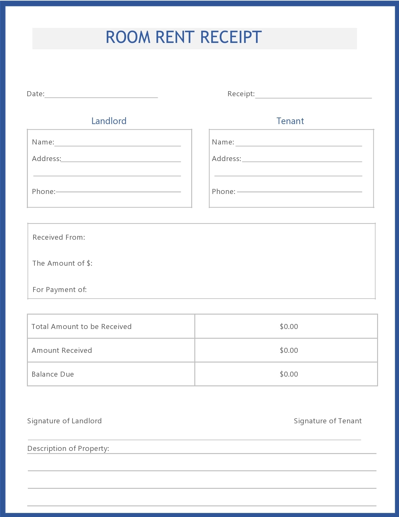 Printable Pdf Rent Receipt Template