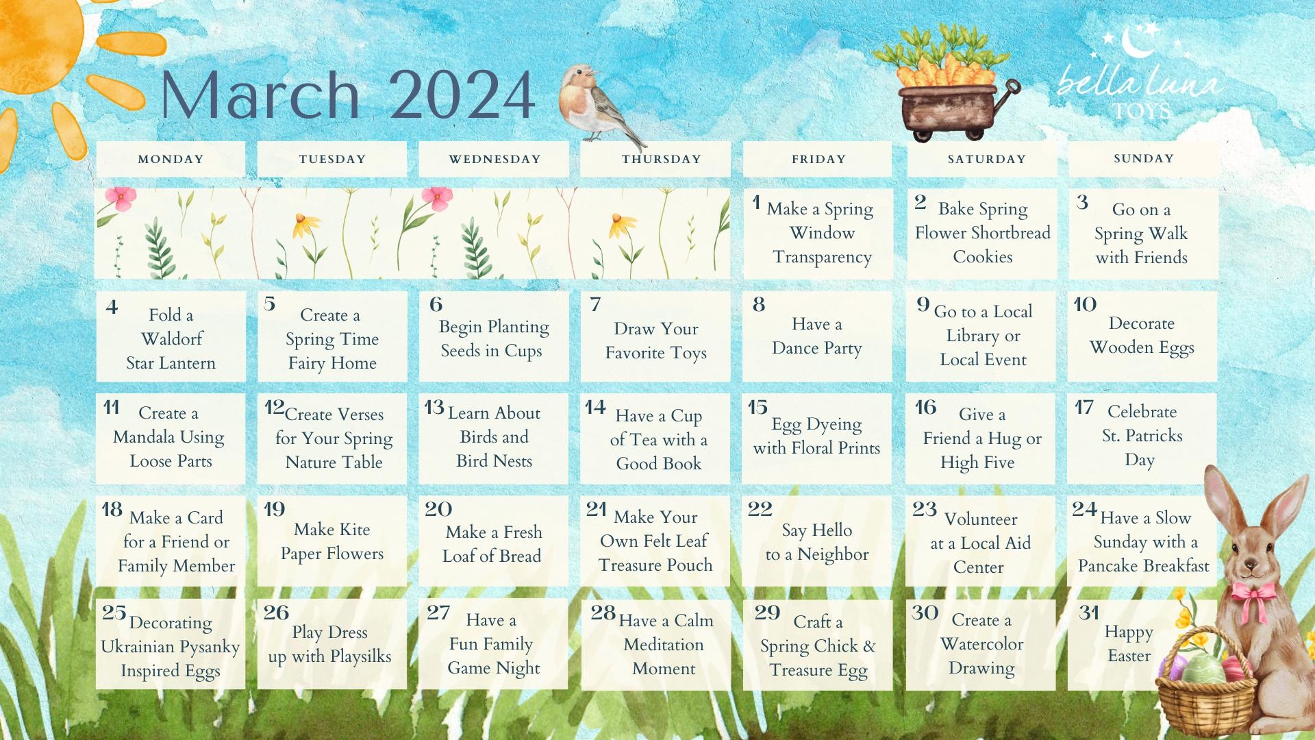 31 Days Of March Activities Calendar