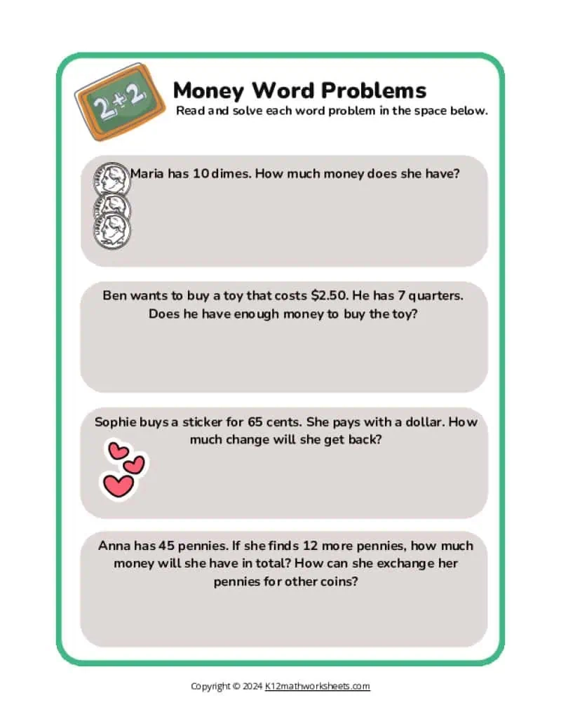 3rd Grade Money Worksheets