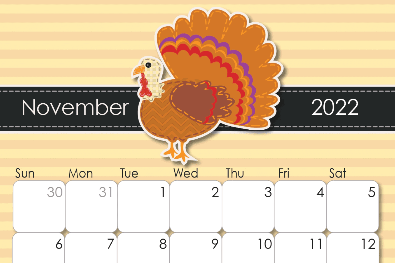November Printable Turkey Calendar