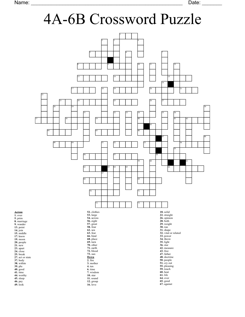 4A 6B Crossword Puzzle WordMint