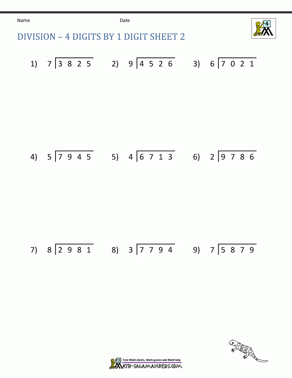 Printable Long Division Worksheets