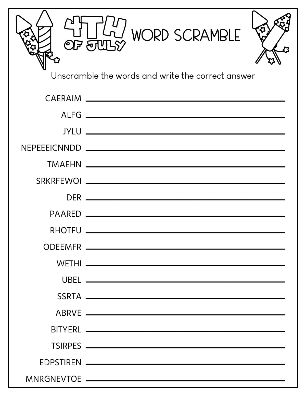 Fourth Of July Worksheets Printable
