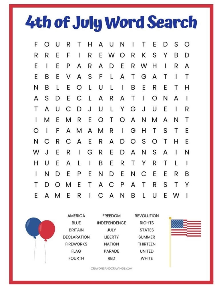 4th Of July Word Search Free Printable AllFreePaperCrafts
