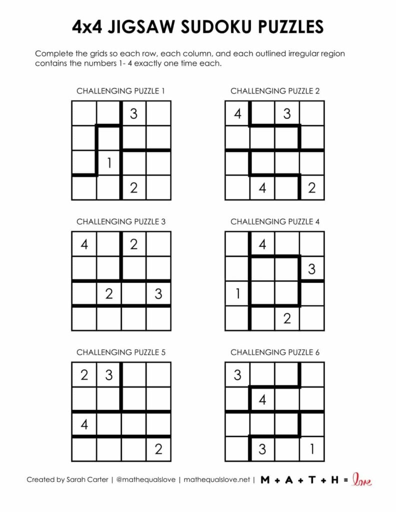 Sudoku Puzzles Printable Free 4x4