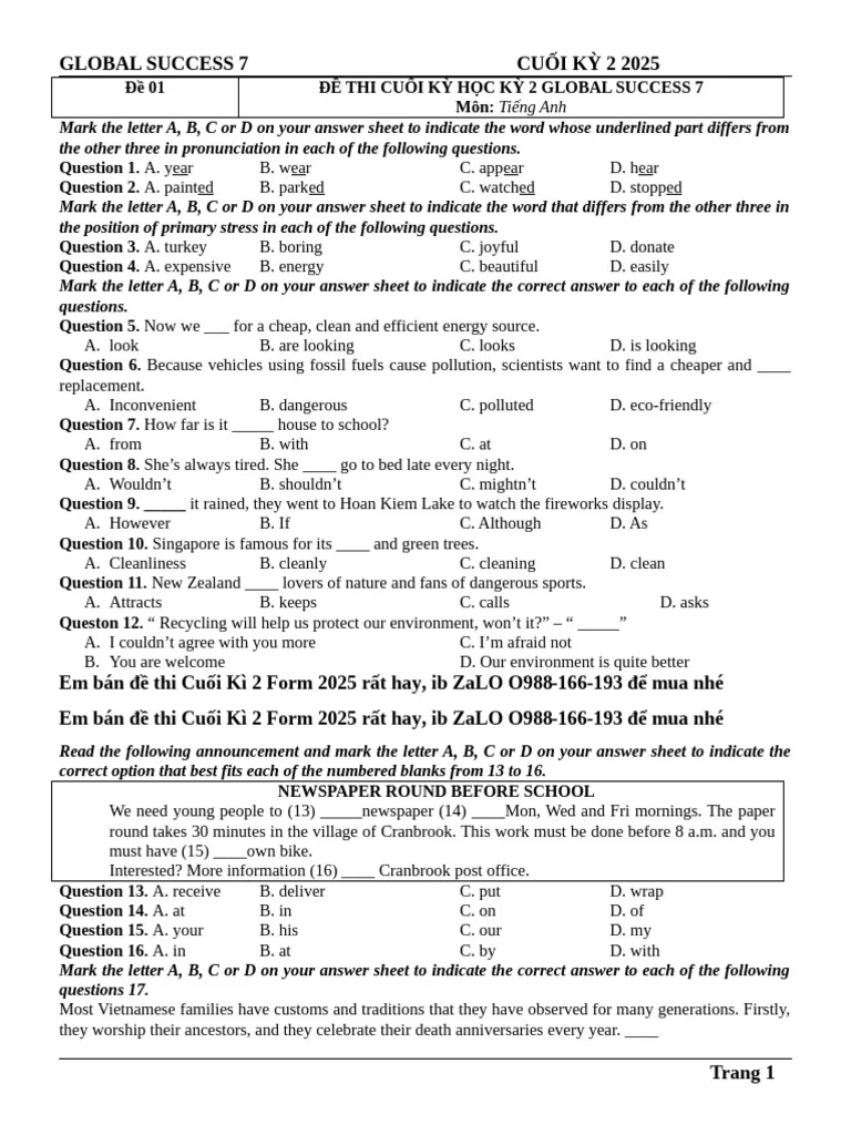 5 De HK2 Form 2025 Lop 7 PDF Bus Traffic