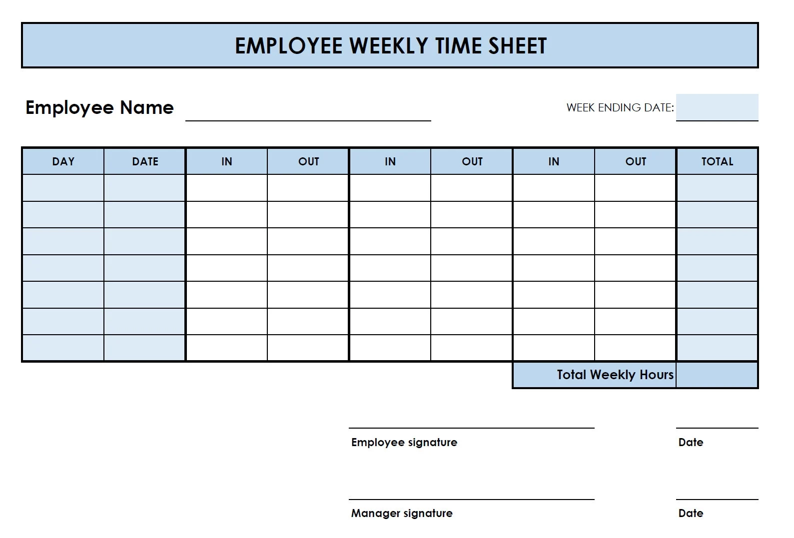 5 Printable PDF Weekly Timesheet Templates Printable Timesheet 