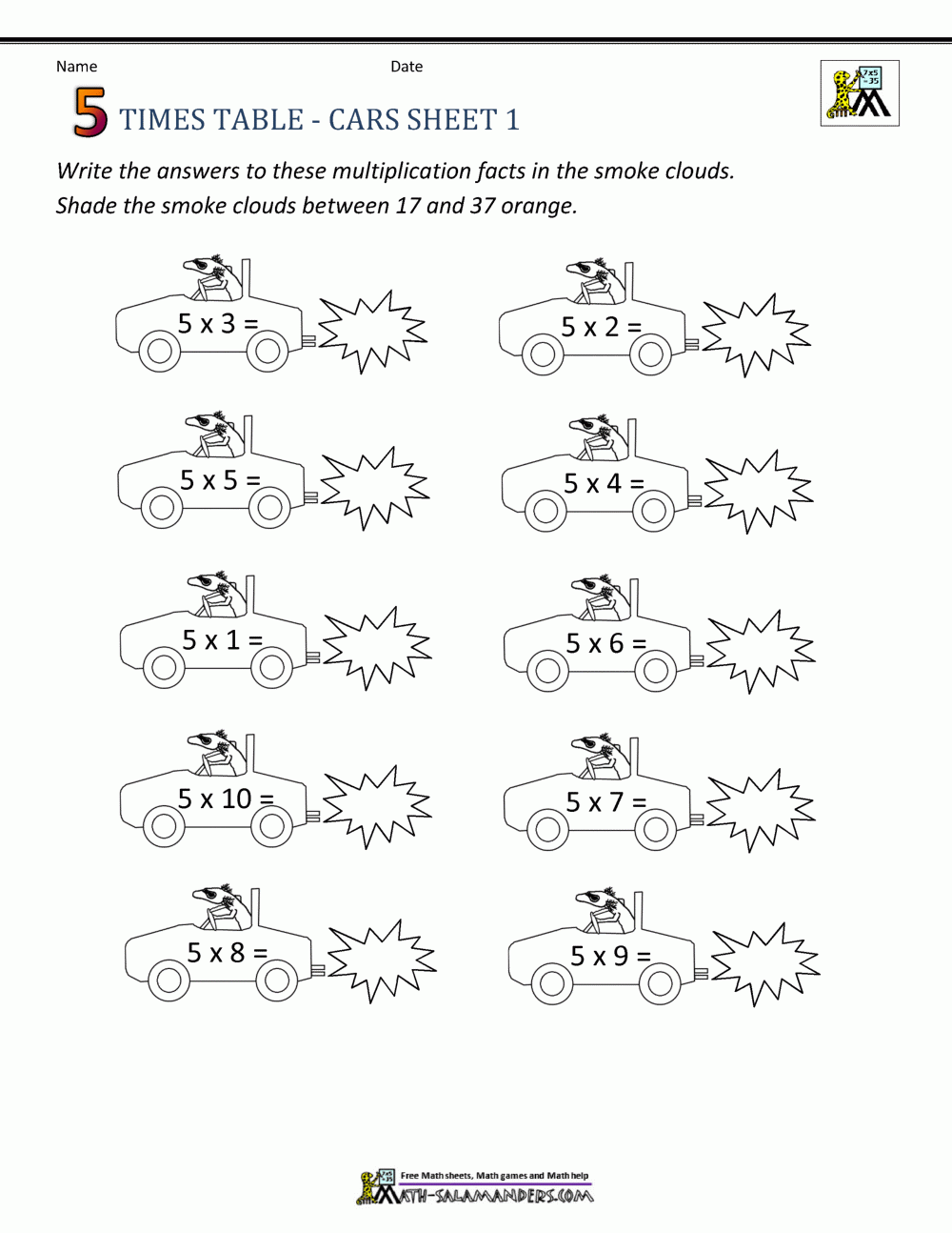 5 Times Table Worksheet Printable