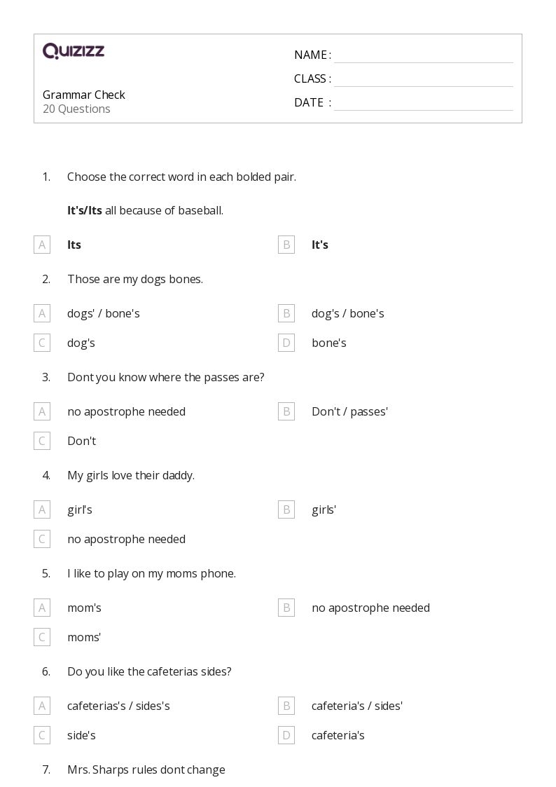 50 Grammar Worksheets For 5th Class On Quizizz Free amp Printable