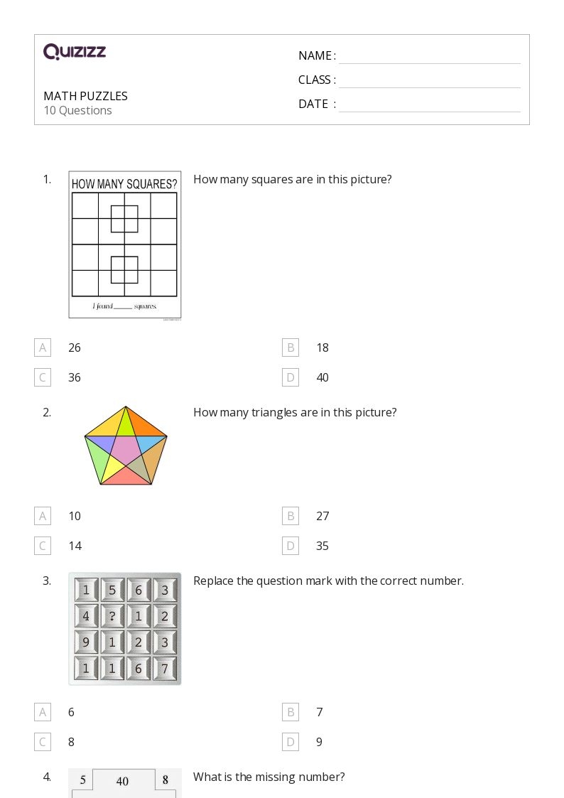 Math Puzzles For 6th Grade Printable