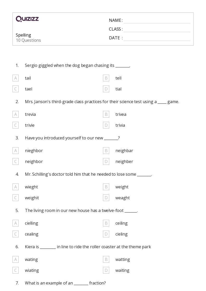 50 Spelling Worksheets For 3rd Class On Quizizz Free amp Printable