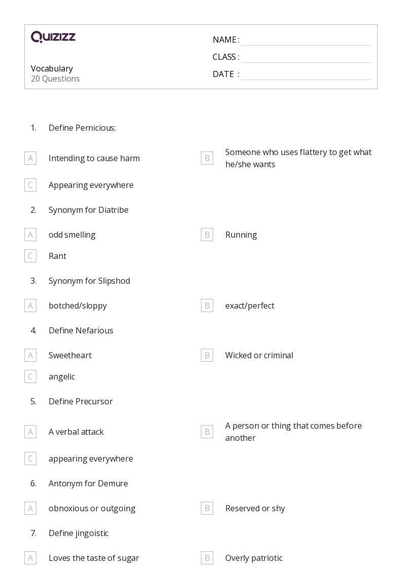 50 Vocabulary Worksheets For 10th Year On Quizizz Free amp Printable