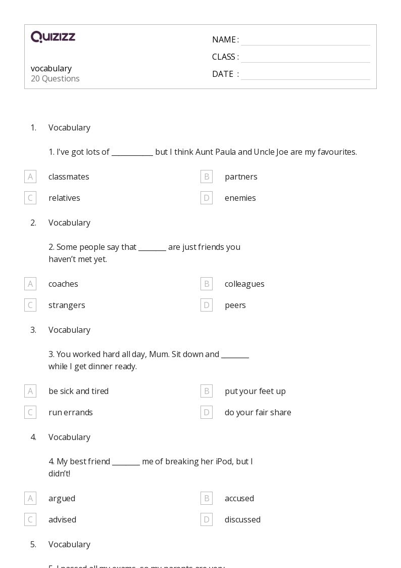 50 Vocabulary Worksheets For 10th Year On Quizizz Free amp Printable