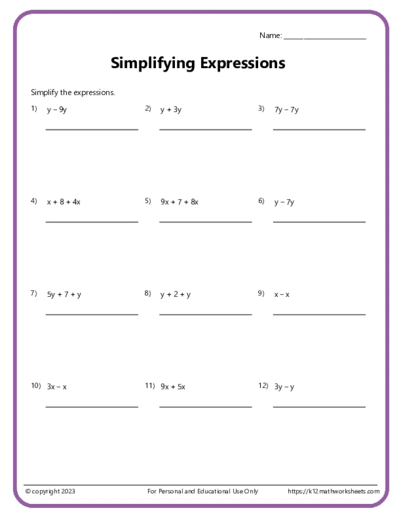 Math Worksheets For Sixth Grade Printable