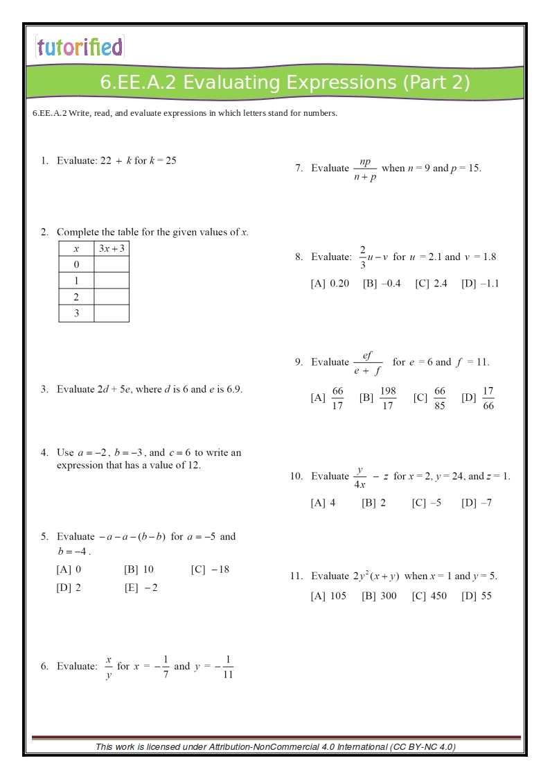 6th Grade Free Printable Worksheets Math