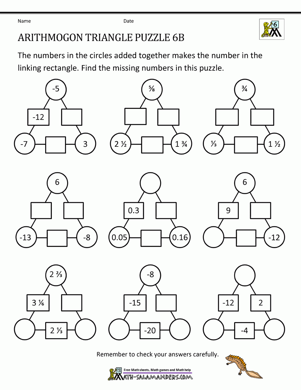 6th Grade Math Puzzles Worksheets Library