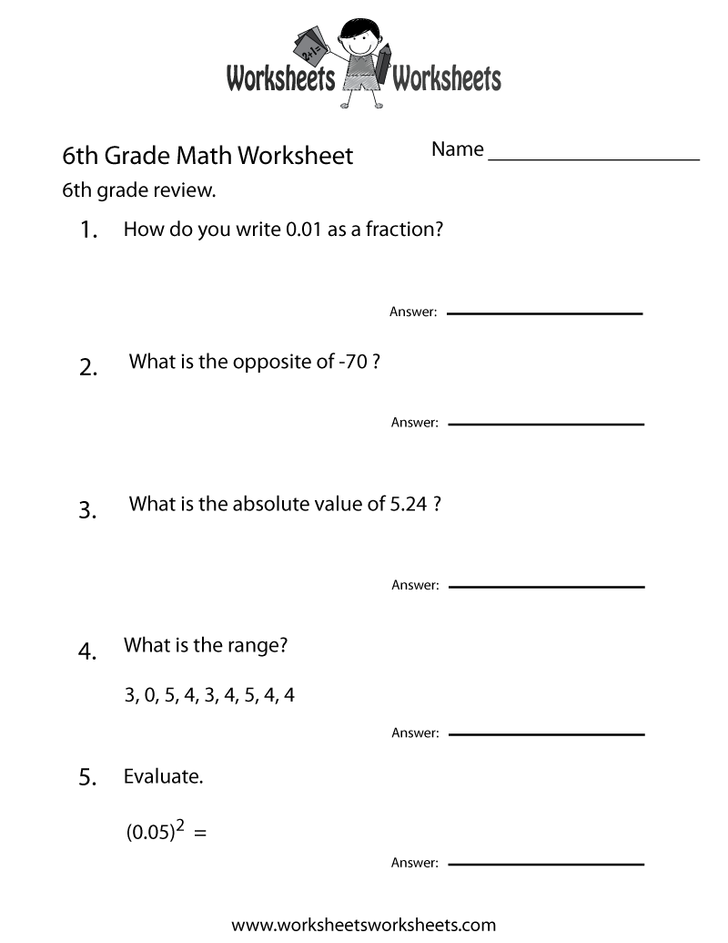6th Grade Math Review Worksheet Worksheets Worksheets 