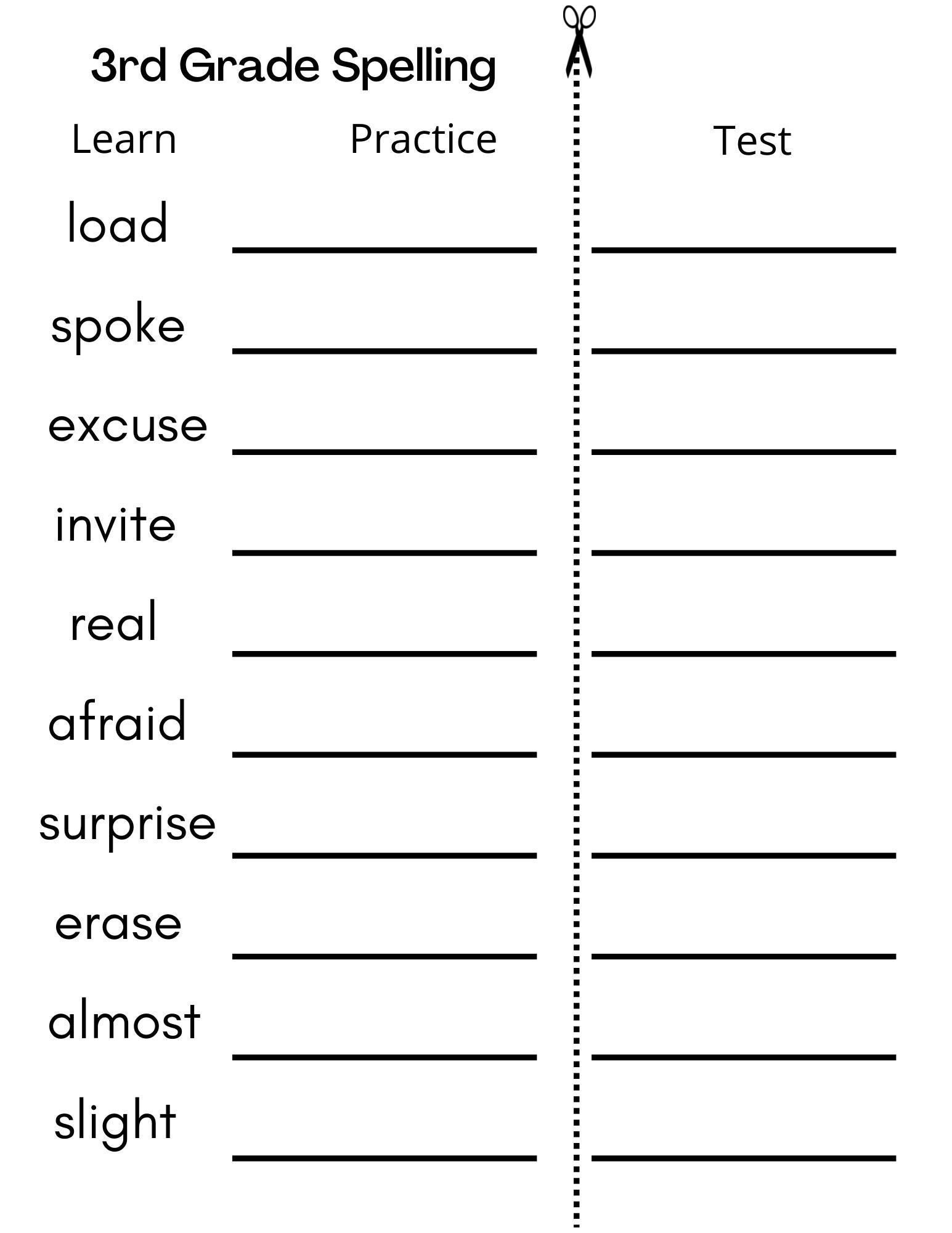 8 Printable Third Grade Spelling Writing Spelling Test 