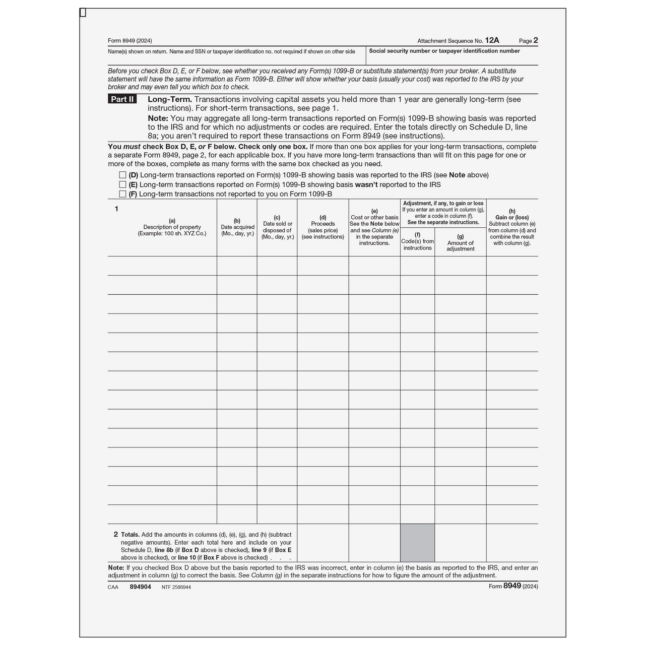 Irs Form 8949 2024 Printable