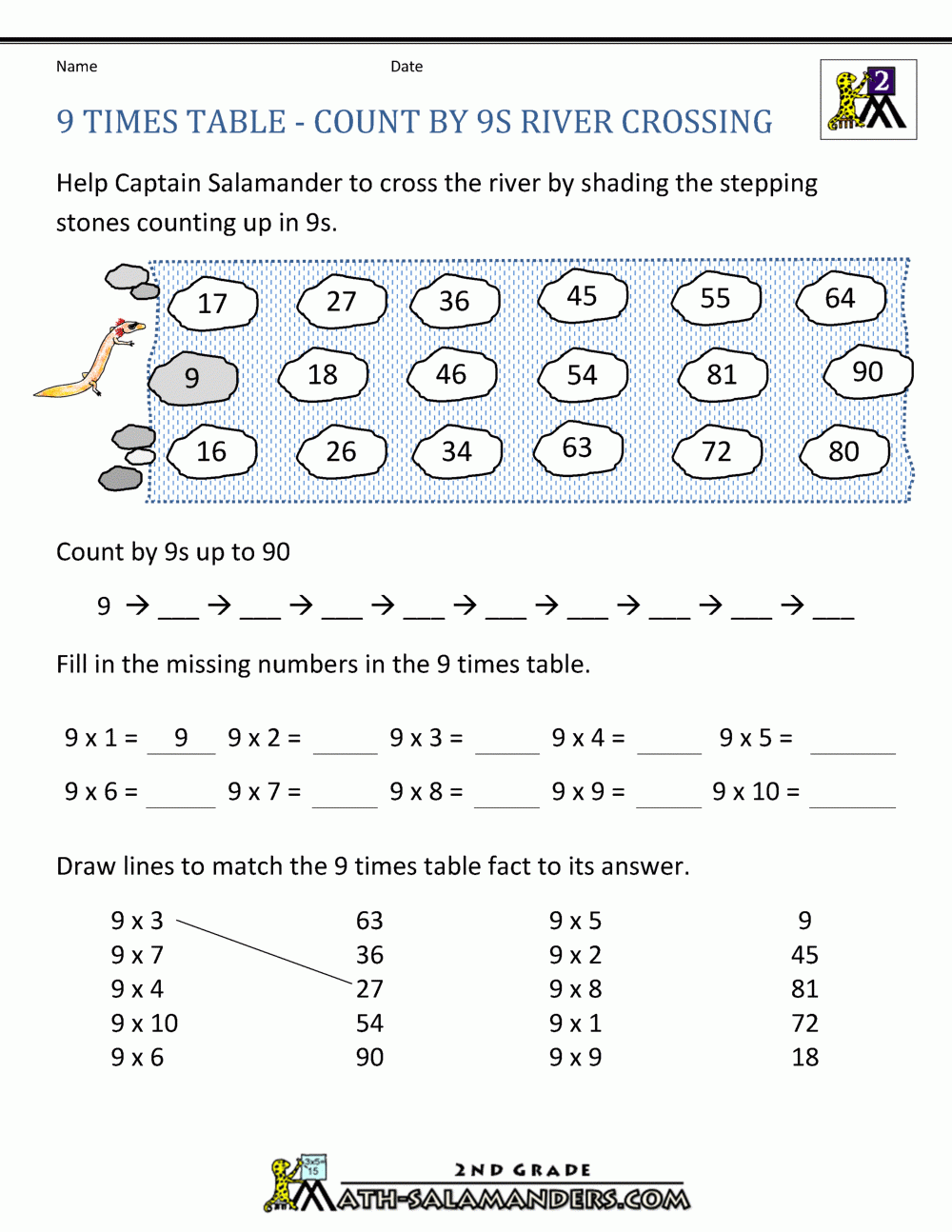 9 Times Table Worksheet Free Printable