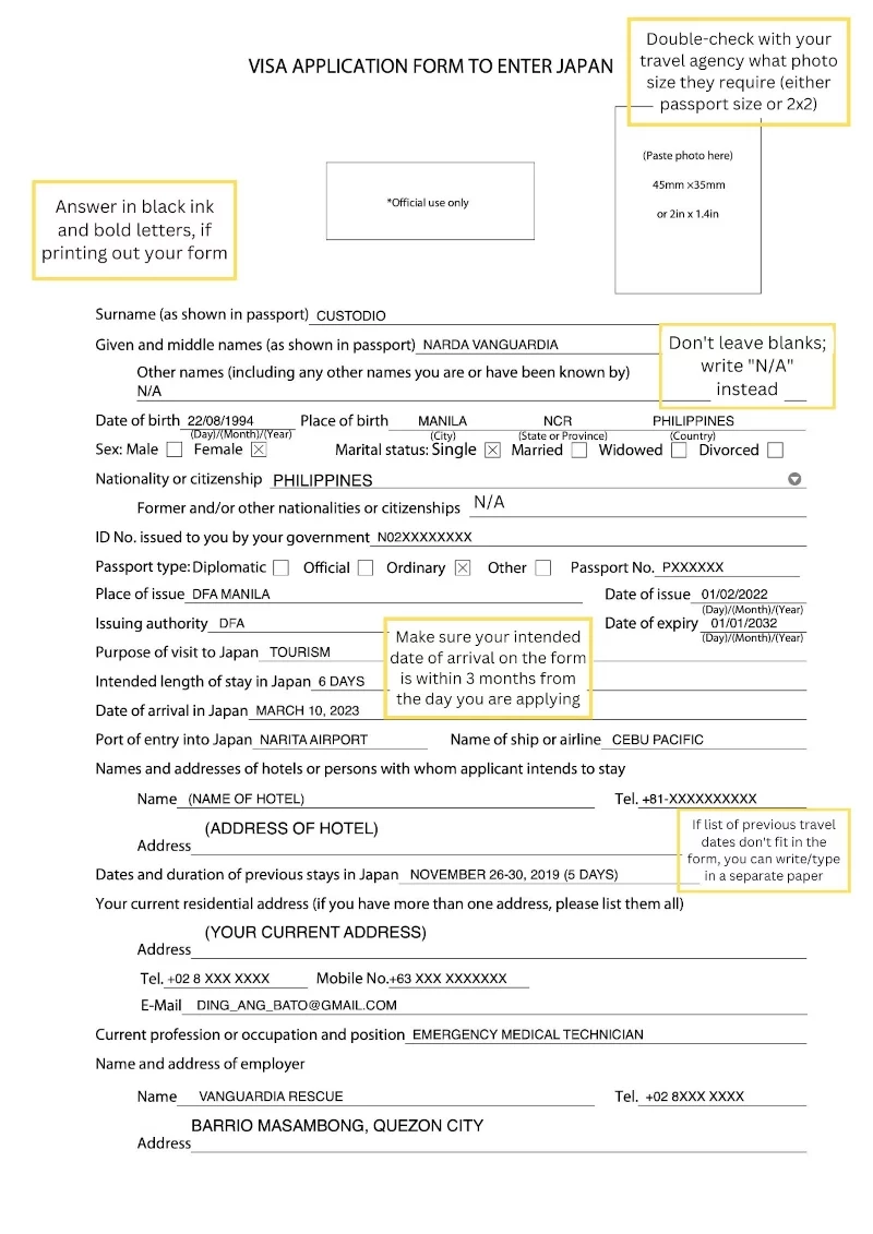 Japan Tourist Visa Form 2024