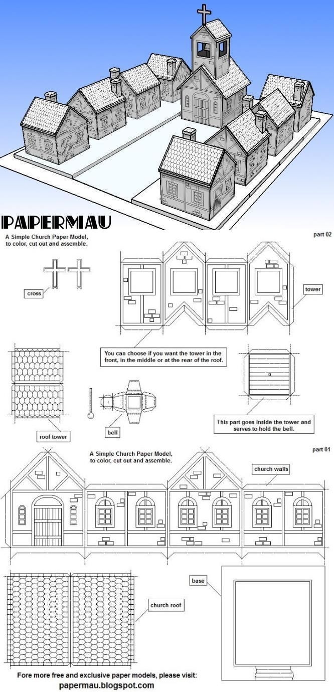 A Simple Church Paper Model To Print Color Cut And Assemble By 