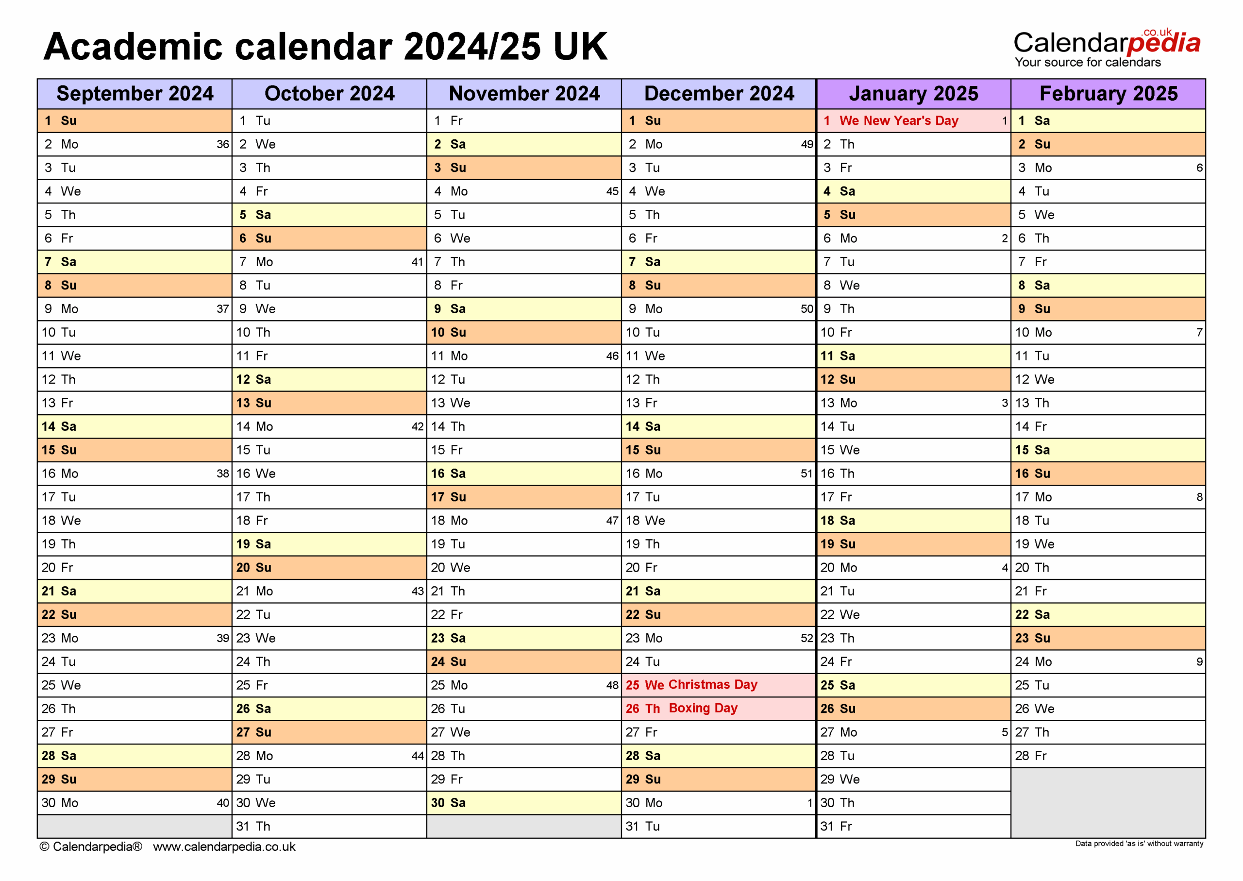Blank Printable Annual Academic Calendar