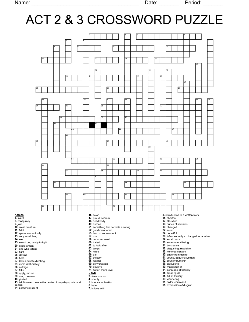 Act Two And Three Crossword Puzzle WordMint