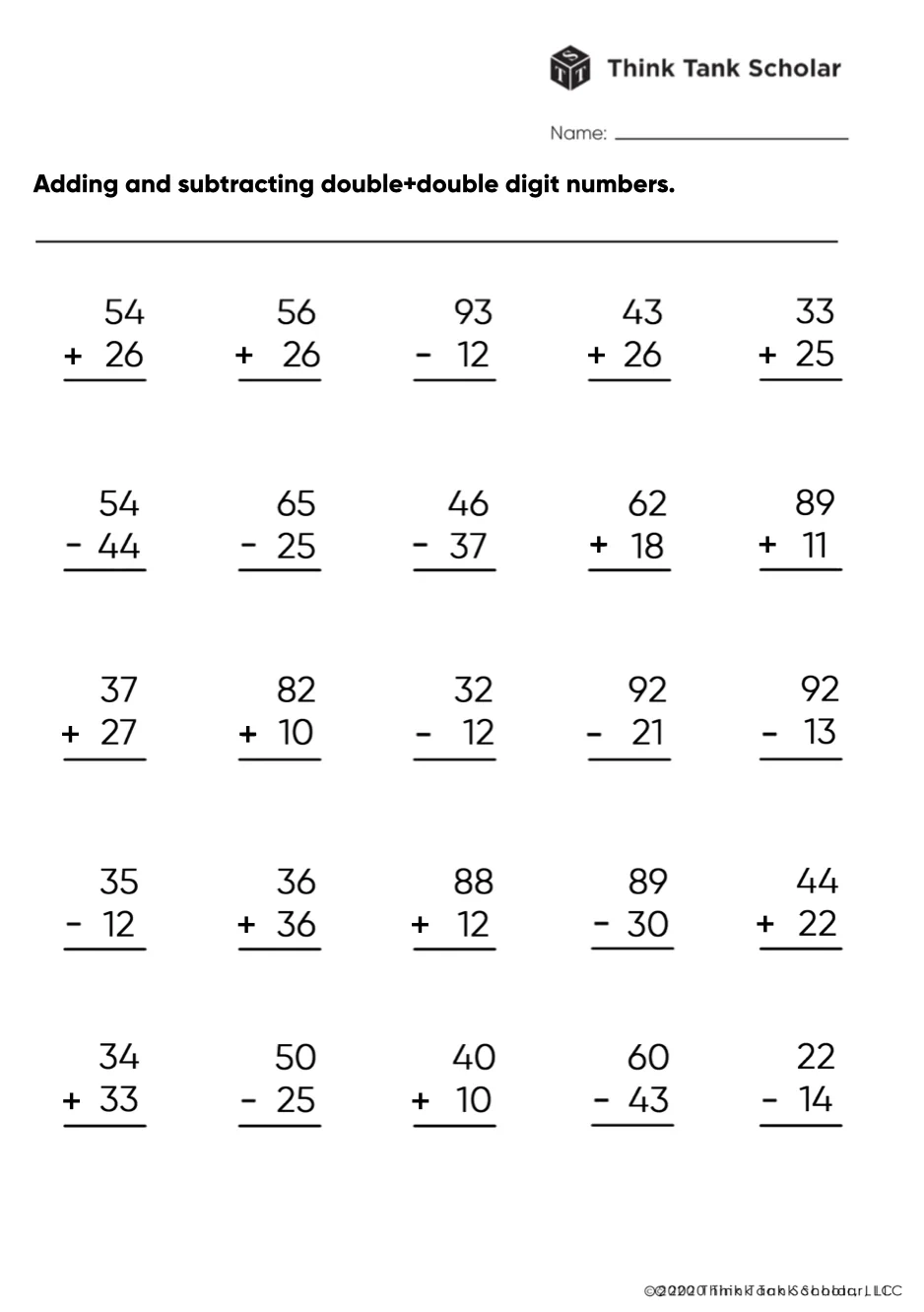 Addition Subtraction Combined Worksheets Printable PDF FREE 