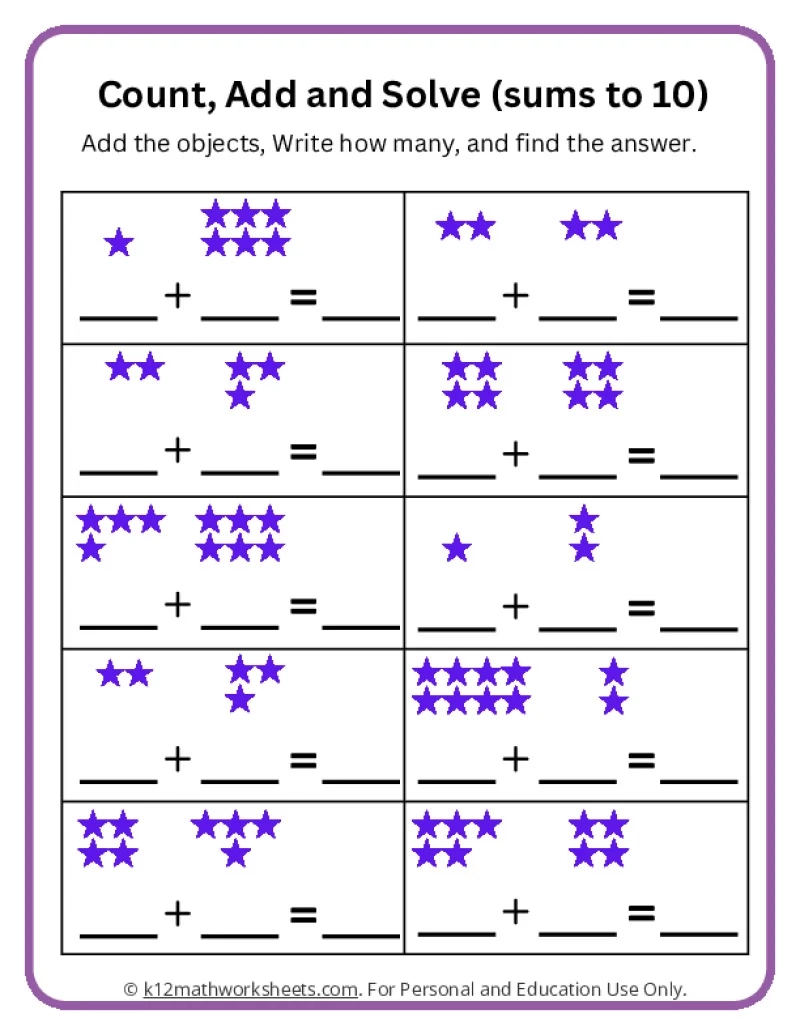 Free Printable Adding Worksheets Kindergarten
