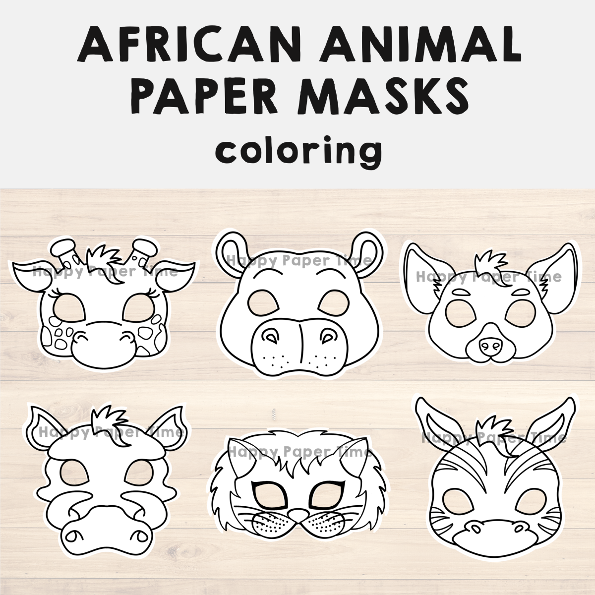 African Animal Paper Masks Printable Safari Coloring Craft 