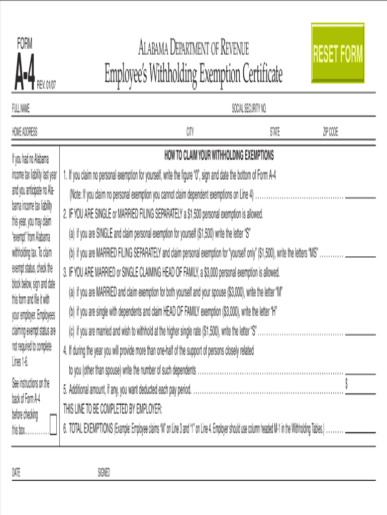 Printable A4 Form 2024 Alabama