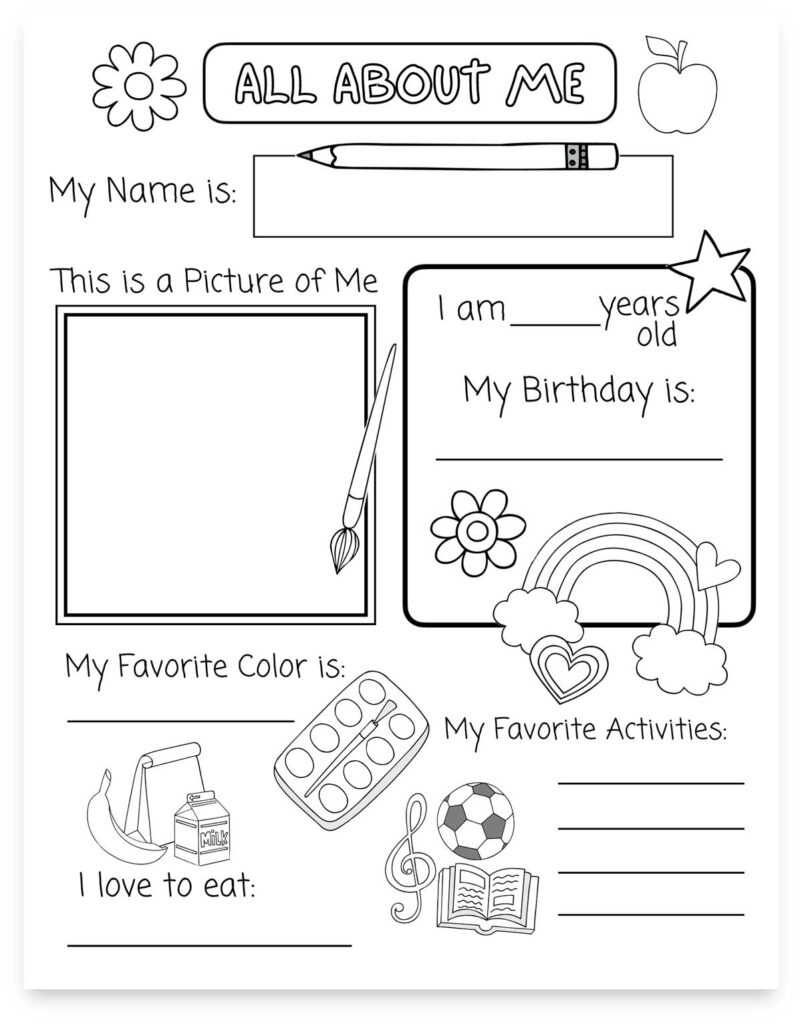 Printable All About Me Worksheet Kindergarten