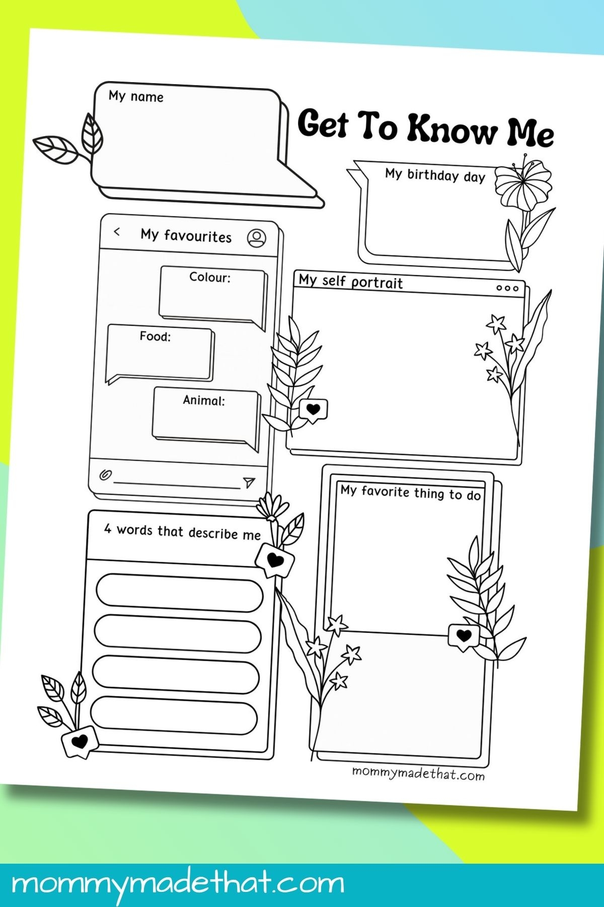 All About Me Worksheets Free Printable Get To Know Me Activity 