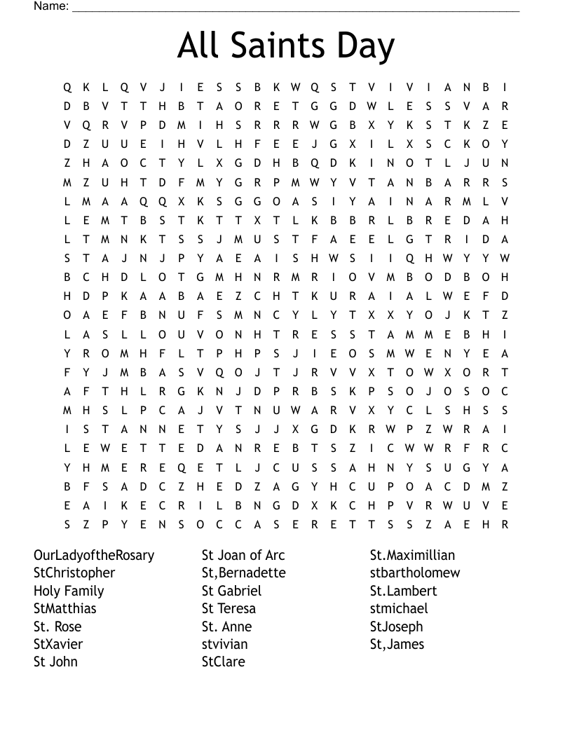 All Saints Day Word Search WordMint